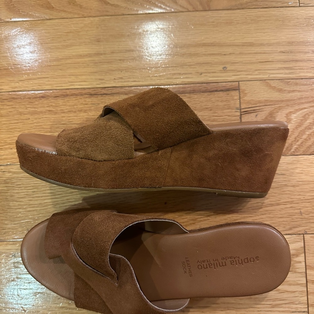 Leather Suede Brown Wedge Sandals